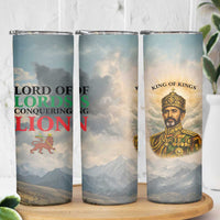 Haile Selassie I Ethiopia Skinny Tumbler with King of Kings and Conquering Lion Cloud Rays and Regal Portrait - Wonder Print Shop