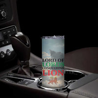 Haile Selassie I Ethiopia Skinny Tumbler with King of Kings and Conquering Lion Cloud Rays and Regal Portrait - Wonder Print Shop