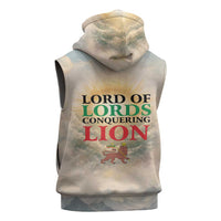 Haile Selassie I Ethiopia Sleeveless Hoodie with King of Kings and Conquering Lion Cloud Rays and Regal Portrait