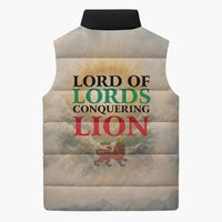 Haile Selassie I Ethiopia Sleeveless Puffer Jacket with King of Kings and Conquering Lion Cloud Rays and Regal Portrait - Wonder Print Shop