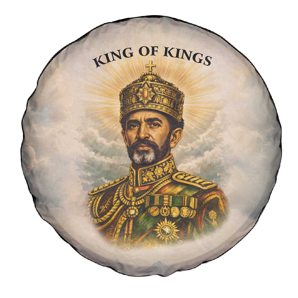 Haile Selassie I Ethiopia Spare Tire Cover with King of Kings and Conquering Lion Cloud Rays and Regal Portrait - Wonder Print Shop
