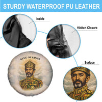 Haile Selassie I Ethiopia Spare Tire Cover with King of Kings and Conquering Lion Cloud Rays and Regal Portrait - Wonder Print Shop