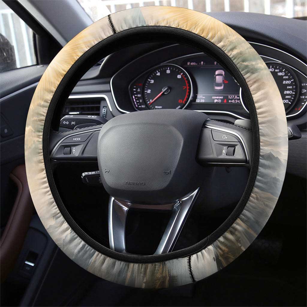 Haile Selassie I Ethiopia Steering Wheel Cover with King of Kings and Conquering Lion Cloud Rays and Regal Portrait - Wonder Print Shop