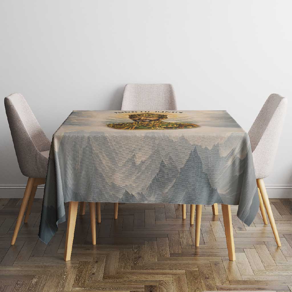 Haile Selassie I Ethiopia Tablecloth with King of Kings and Conquering Lion Cloud Rays and Regal Portrait - Wonder Print Shop