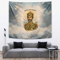 Haile Selassie I Ethiopia Tapestry with King of Kings and Conquering Lion Cloud Rays and Regal Portrait - Wonder Print Shop