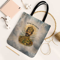 Haile Selassie I Ethiopia Tote Bag with King of Kings and Conquering Lion Cloud Rays and Regal Portrait - Wonder Print Shop