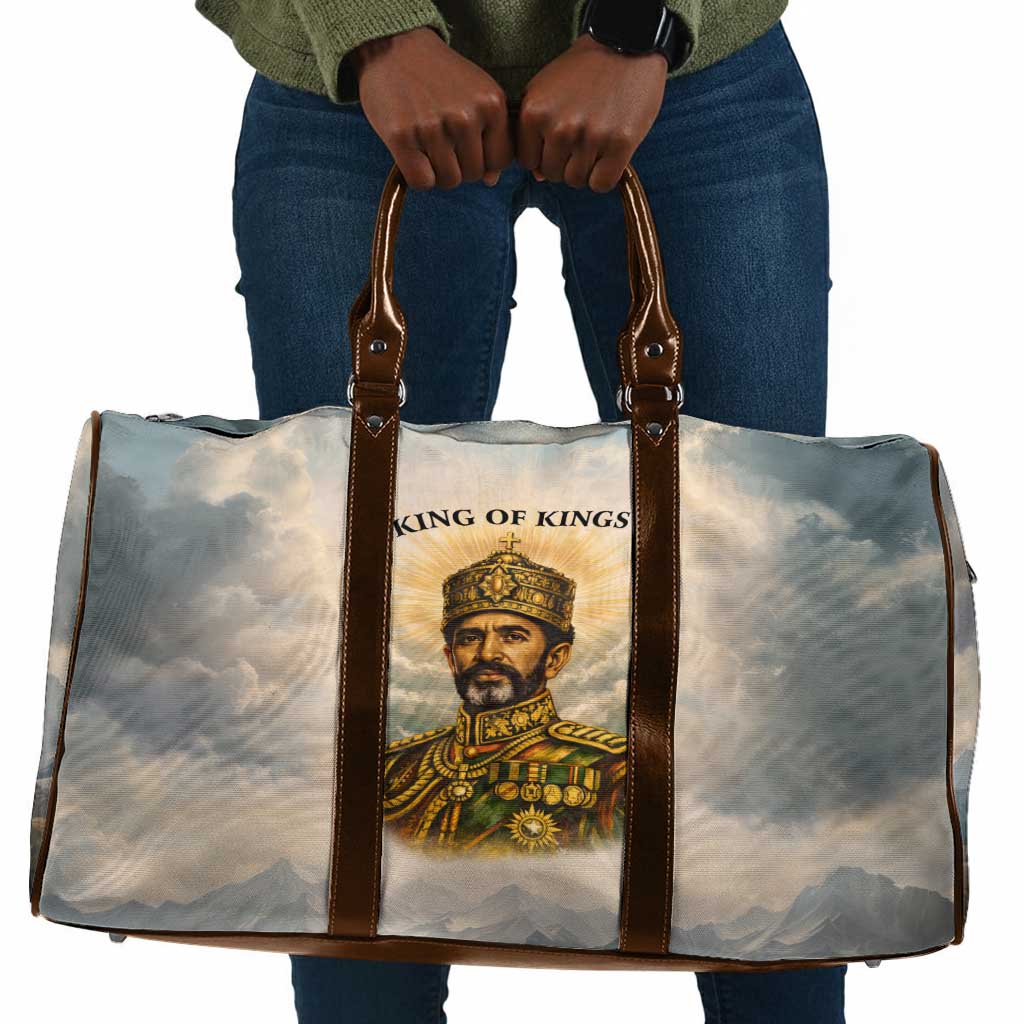 Haile Selassie I Ethiopia Travel Bag with King of Kings and Conquering Lion Cloud Rays and Regal Portrait - Wonder Print Shop