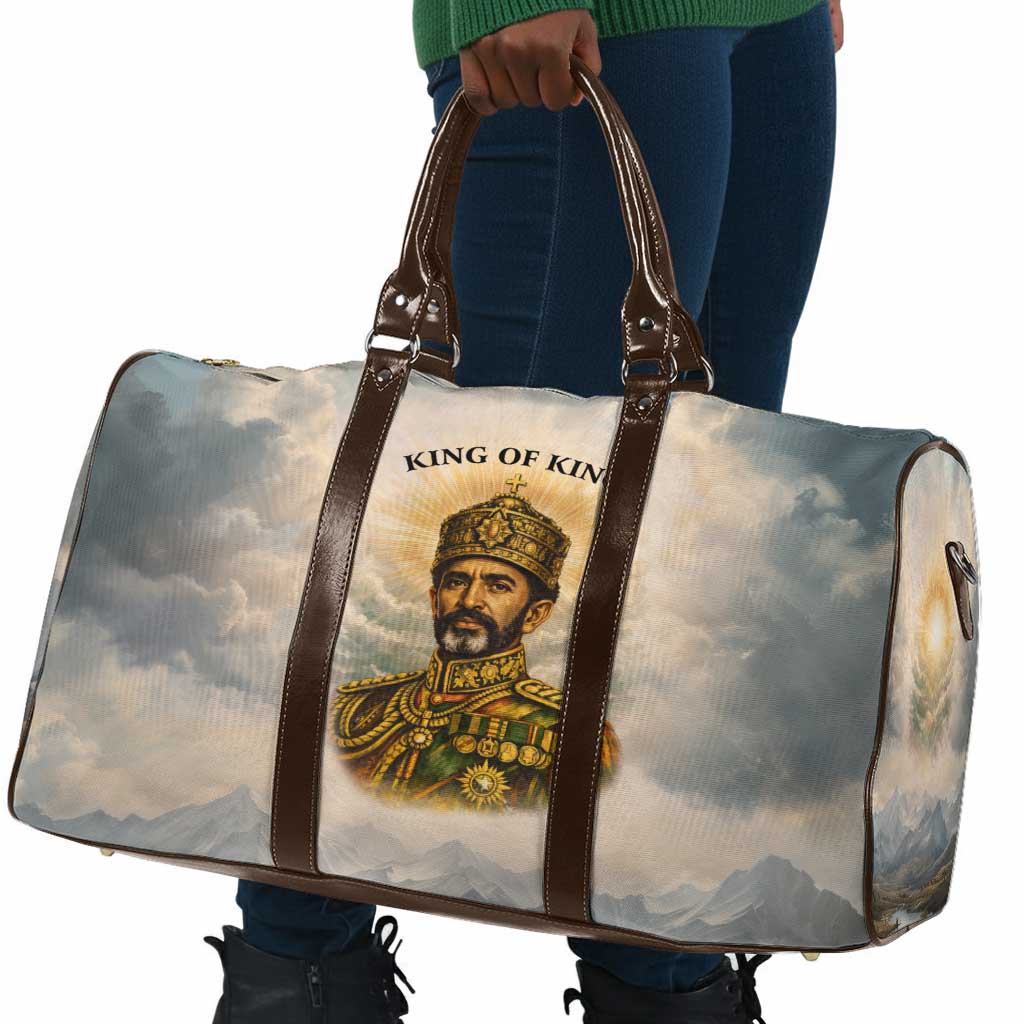 Haile Selassie I Ethiopia Travel Bag with King of Kings and Conquering Lion Cloud Rays and Regal Portrait - Wonder Print Shop