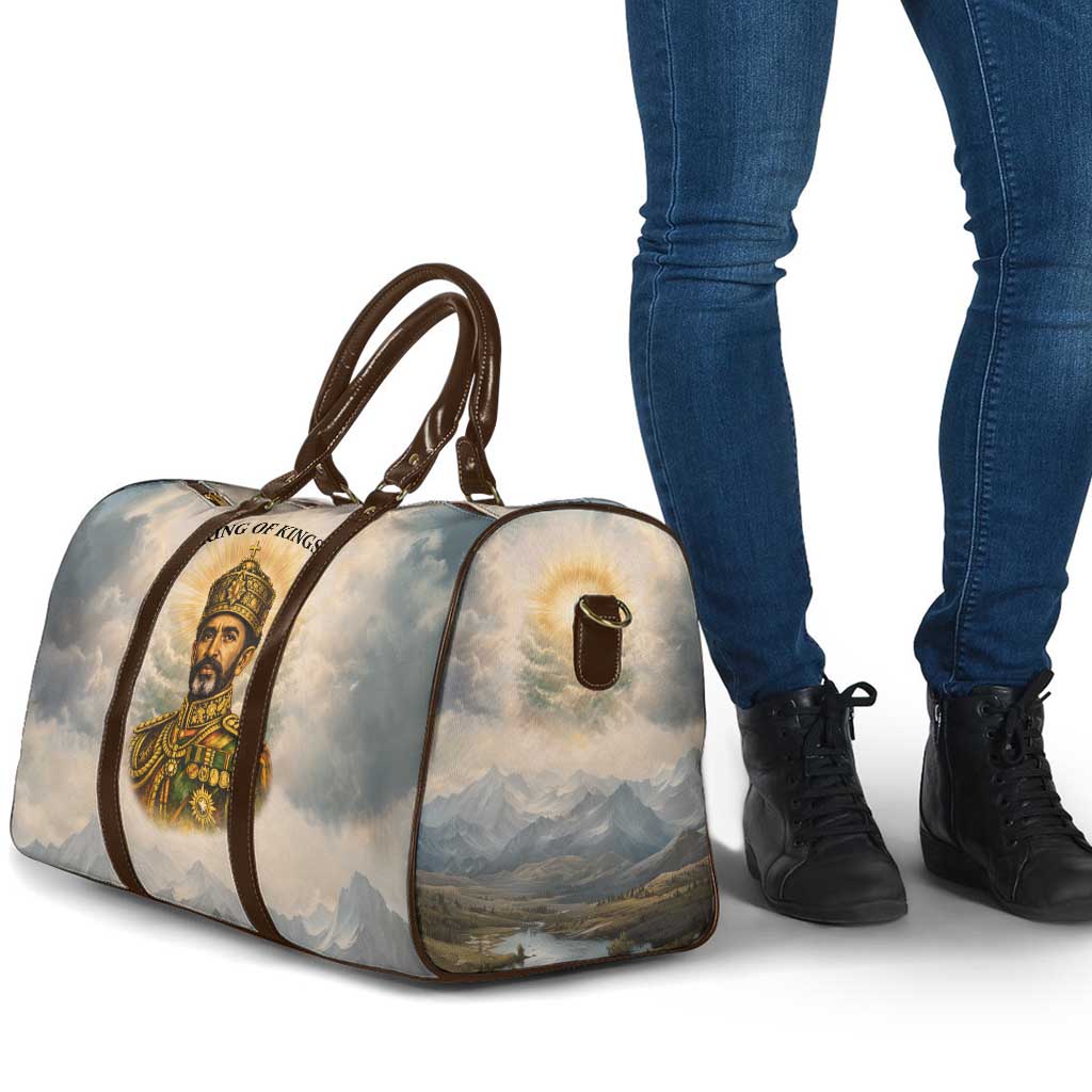 Haile Selassie I Ethiopia Travel Bag with King of Kings and Conquering Lion Cloud Rays and Regal Portrait - Wonder Print Shop