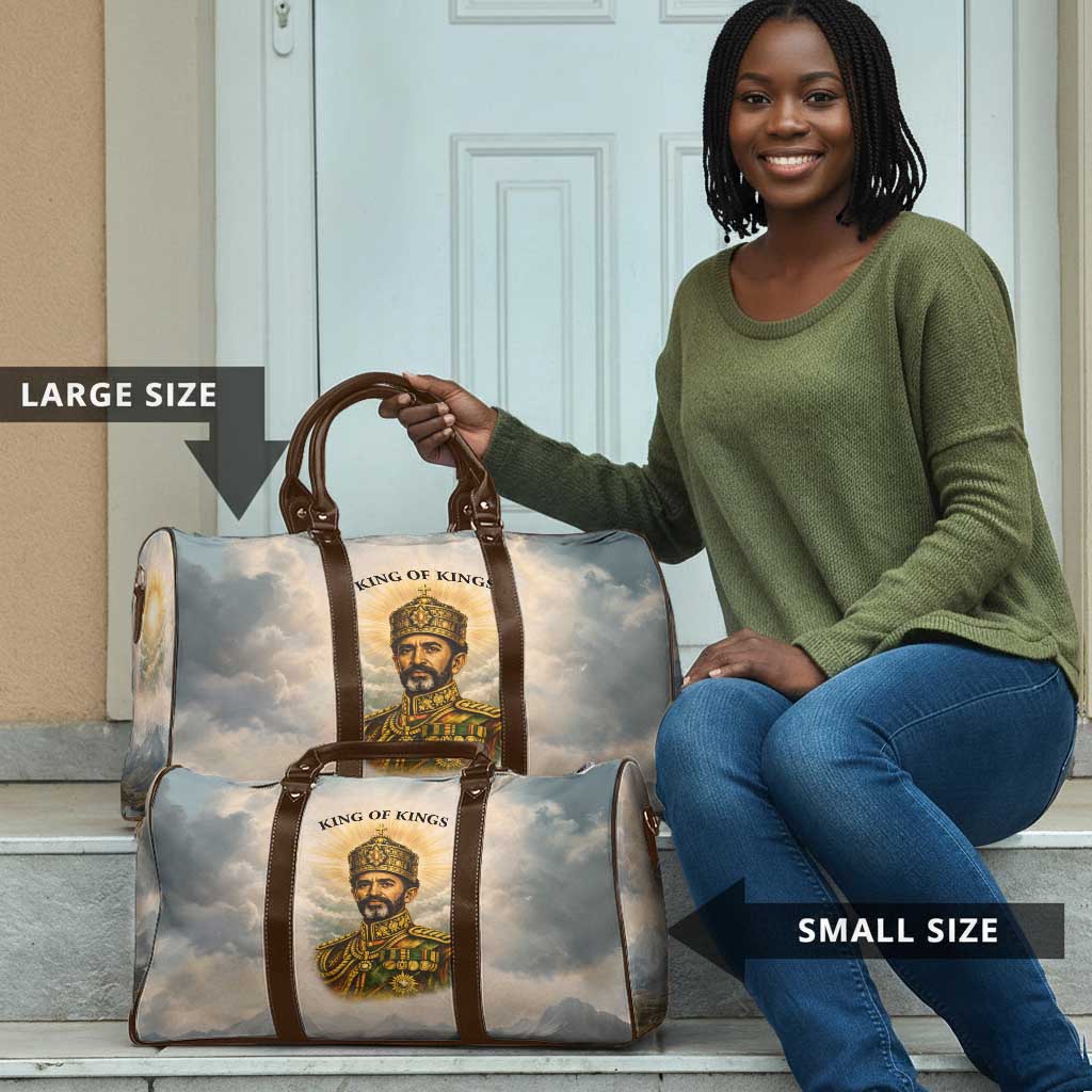 Haile Selassie I Ethiopia Travel Bag with King of Kings and Conquering Lion Cloud Rays and Regal Portrait - Wonder Print Shop