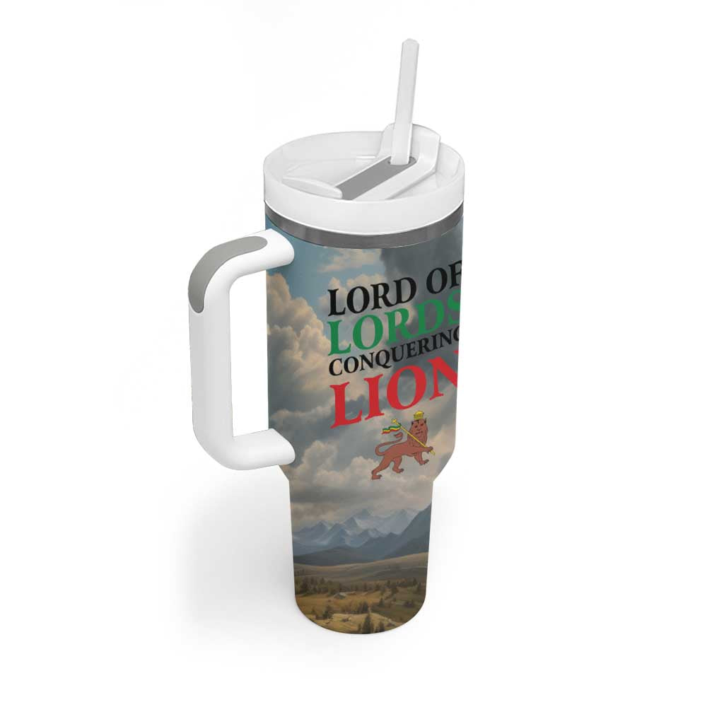 Haile Selassie I Ethiopia Tumbler With Handle with King of Kings and Conquering Lion Cloud Rays and Regal Portrait - Wonder Print Shop