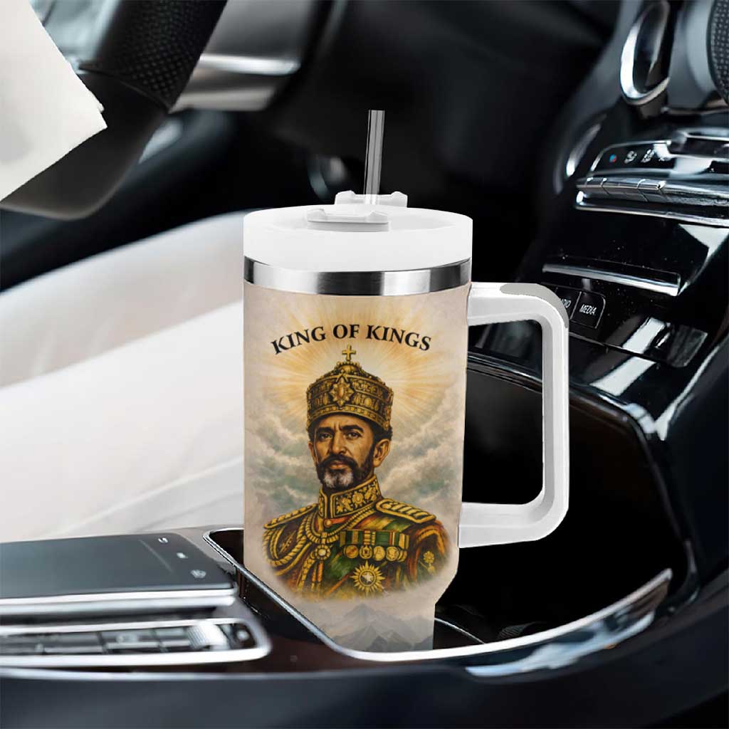 Haile Selassie I Ethiopia Tumbler With Handle with King of Kings and Conquering Lion Cloud Rays and Regal Portrait - Wonder Print Shop