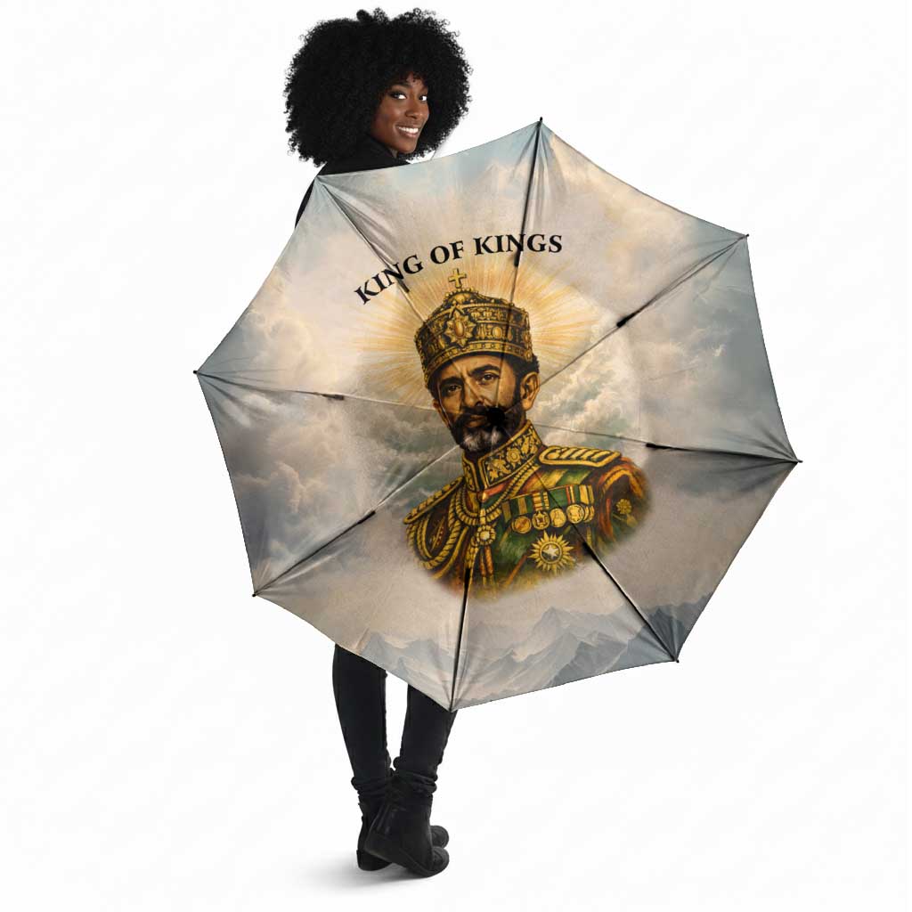 Haile Selassie I Ethiopia Umbrella with King of Kings and Conquering Lion Cloud Rays and Regal Portrait - Wonder Print Shop