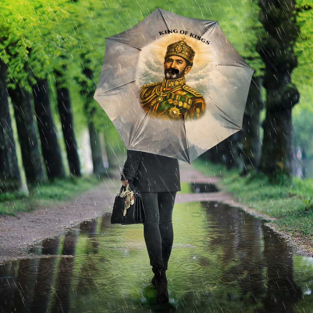 Haile Selassie I Ethiopia Umbrella with King of Kings and Conquering Lion Cloud Rays and Regal Portrait - Wonder Print Shop