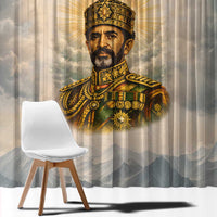 Haile Selassie I Ethiopia Window Curtain with King of Kings and Conquering Lion Cloud Rays and Regal Portrait - Wonder Print Shop
