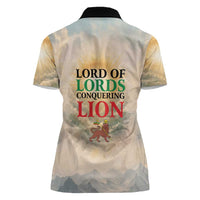 Haile Selassie I Ethiopia Women Polo Shirt with King of Kings and Conquering Lion Cloud Rays and Regal Portrait