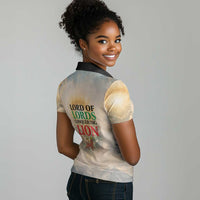 Haile Selassie I Ethiopia Women Polo Shirt with King of Kings and Conquering Lion Cloud Rays and Regal Portrait