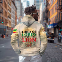 Haile Selassie I Ethiopia Zip Hoodie with King of Kings and Conquering Lion Cloud Rays and Regal Portrait