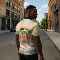 Haile Selassie I Ethiopia Zipper Polo Shirt with King of Kings and Conquering Lion Cloud Rays and Regal Portrait