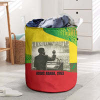 Ethiopia Haile Selassie I Laundry Basket with Addis Ababa 1963 Speech Quote Pan-African Flag Colors and Kente Pattern - Wonder Print Shop