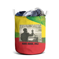 Ethiopia Haile Selassie I Laundry Basket with Addis Ababa 1963 Speech Quote Pan-African Flag Colors and Kente Pattern - Wonder Print Shop
