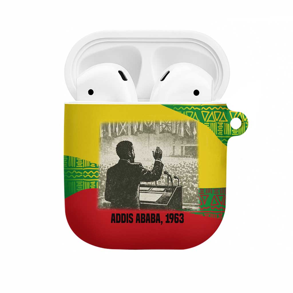 Ethiopia Haile Selassie I AirPods Case with Addis Ababa 1963 Speech Quote Pan-African Flag Colors and Kente Pattern - Wonder Print Shop