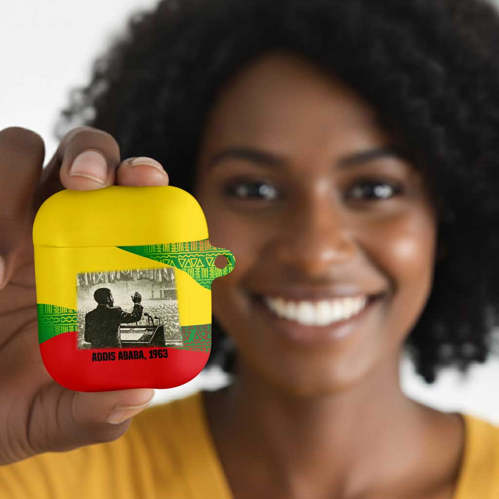 Ethiopia Haile Selassie I AirPods Case with Addis Ababa 1963 Speech Quote Pan-African Flag Colors and Kente Pattern - Wonder Print Shop