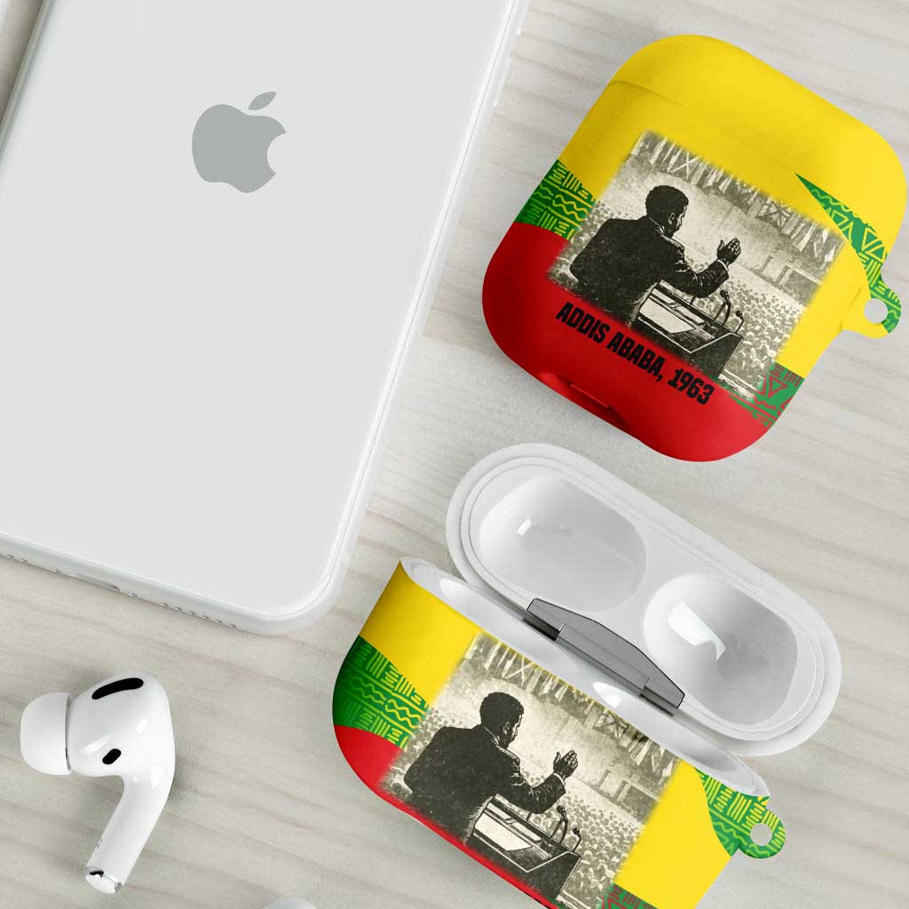 Ethiopia Haile Selassie I AirPods Case with Addis Ababa 1963 Speech Quote Pan-African Flag Colors and Kente Pattern - Wonder Print Shop