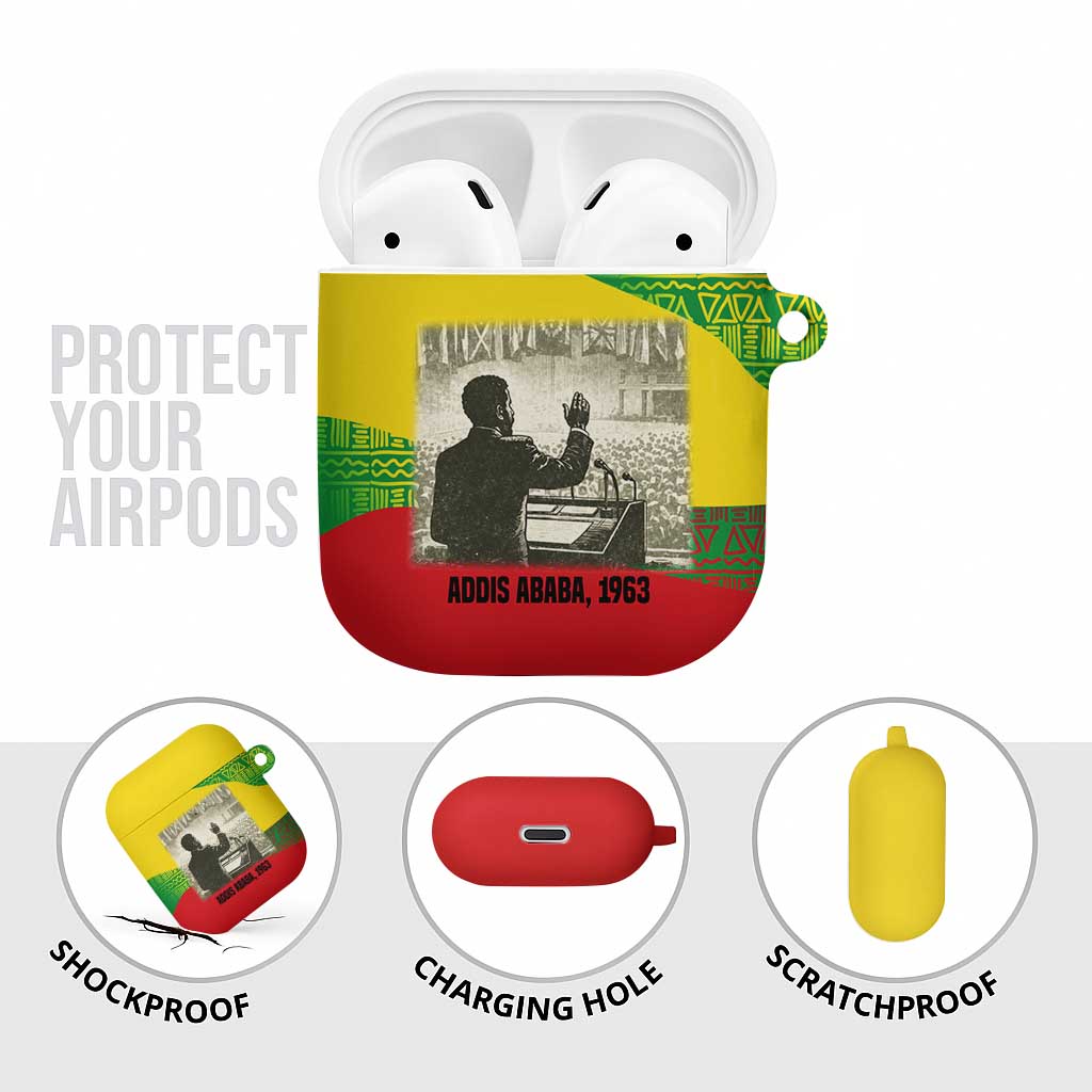 Ethiopia Haile Selassie I AirPods Case with Addis Ababa 1963 Speech Quote Pan-African Flag Colors and Kente Pattern - Wonder Print Shop