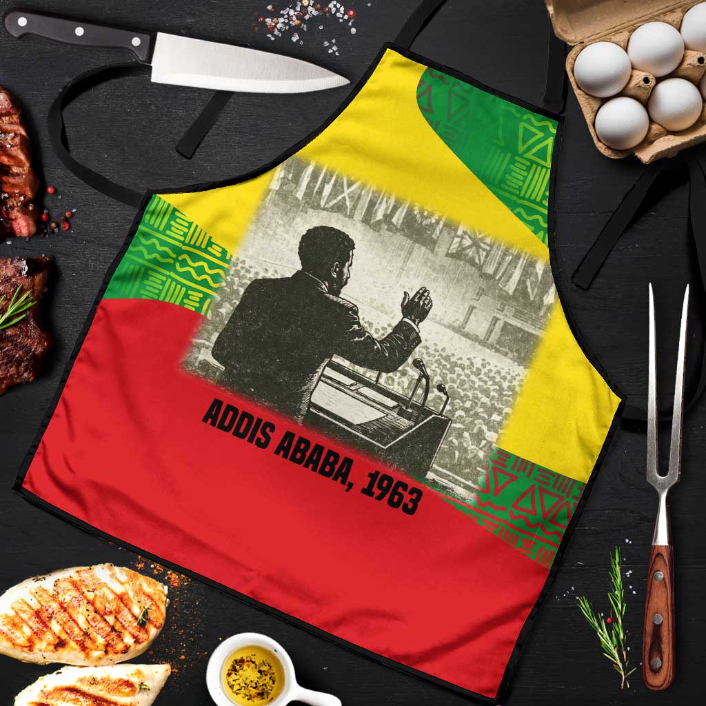 Ethiopia Haile Selassie I Apron with Addis Ababa 1963 Speech Quote Pan-African Flag Colors and Kente Pattern - Wonder Print Shop