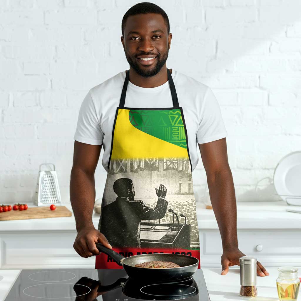 Ethiopia Haile Selassie I Apron with Addis Ababa 1963 Speech Quote Pan-African Flag Colors and Kente Pattern - Wonder Print Shop