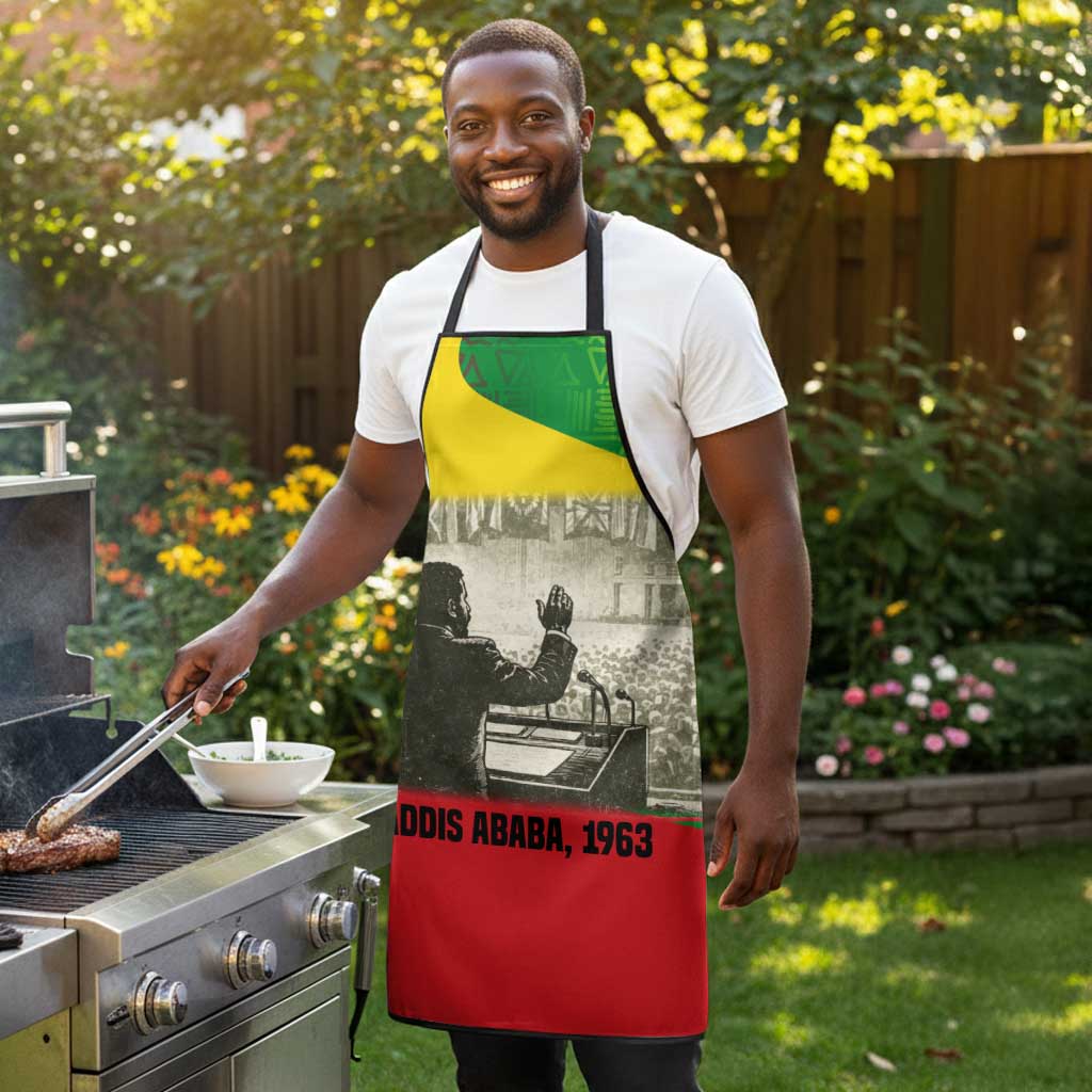 Ethiopia Haile Selassie I Apron with Addis Ababa 1963 Speech Quote Pan-African Flag Colors and Kente Pattern - Wonder Print Shop