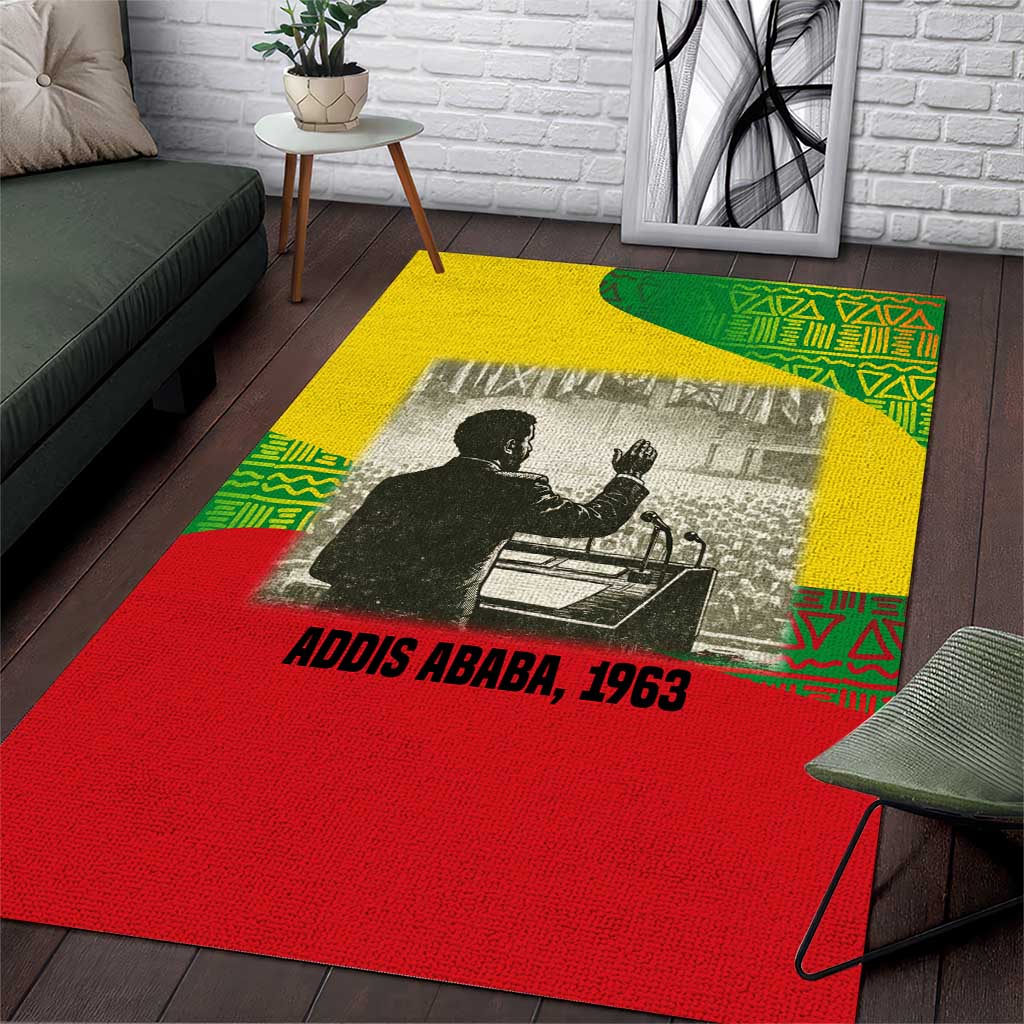 Ethiopia Haile Selassie I Area Rug with Addis Ababa 1963 Speech Quote Pan-African Flag Colors and Kente Pattern - Wonder Print Shop