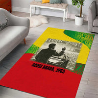 Ethiopia Haile Selassie I Area Rug with Addis Ababa 1963 Speech Quote Pan-African Flag Colors and Kente Pattern - Wonder Print Shop