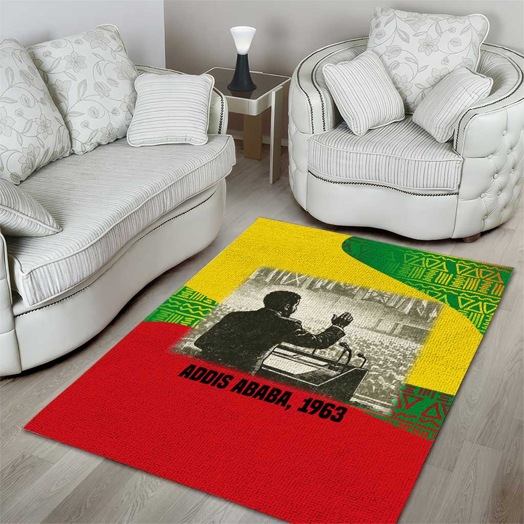 Ethiopia Haile Selassie I Area Rug with Addis Ababa 1963 Speech Quote Pan-African Flag Colors and Kente Pattern - Wonder Print Shop