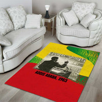 Ethiopia Haile Selassie I Area Rug with Addis Ababa 1963 Speech Quote Pan-African Flag Colors and Kente Pattern - Wonder Print Shop