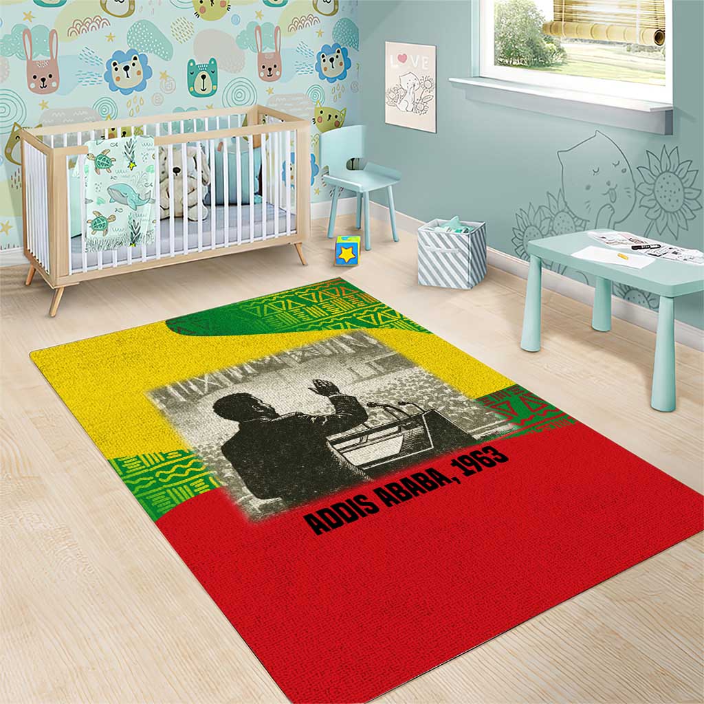 Ethiopia Haile Selassie I Area Rug with Addis Ababa 1963 Speech Quote Pan-African Flag Colors and Kente Pattern - Wonder Print Shop