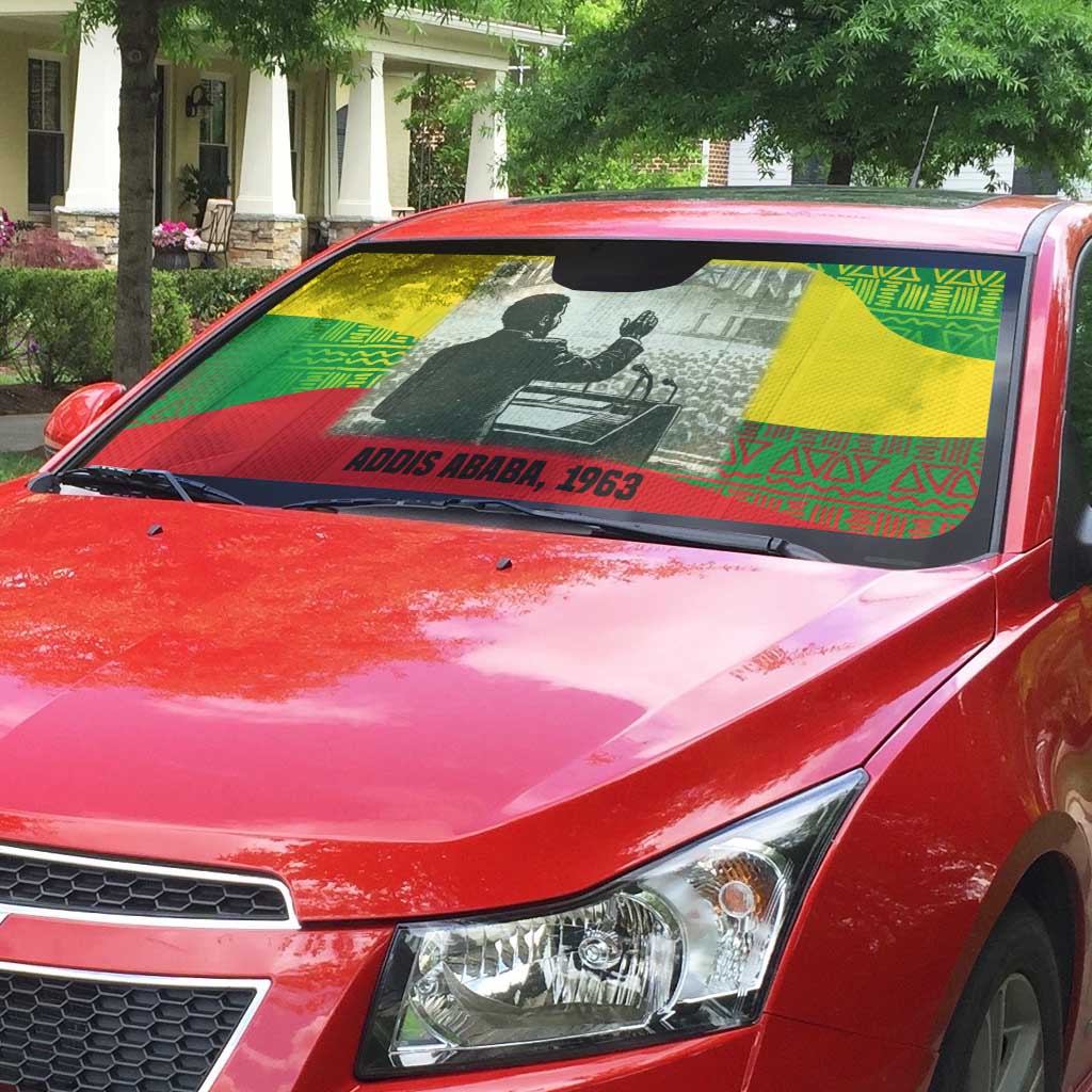Ethiopia Haile Selassie I Auto Sun Shade with Addis Ababa 1963 Speech Quote Pan-African Flag Colors and Kente Pattern - Wonder Print Shop