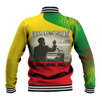 Ethiopia Haile Selassie I Baseball Jacket with Addis Ababa 1963 Speech Quote Pan-African Flag Colors and Kente Pattern - Wonder Print Shop