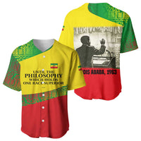 Ethiopia Haile Selassie I Baseball Jersey with Addis Ababa 1963 Speech Quote Pan-African Flag Colors and Kente Pattern