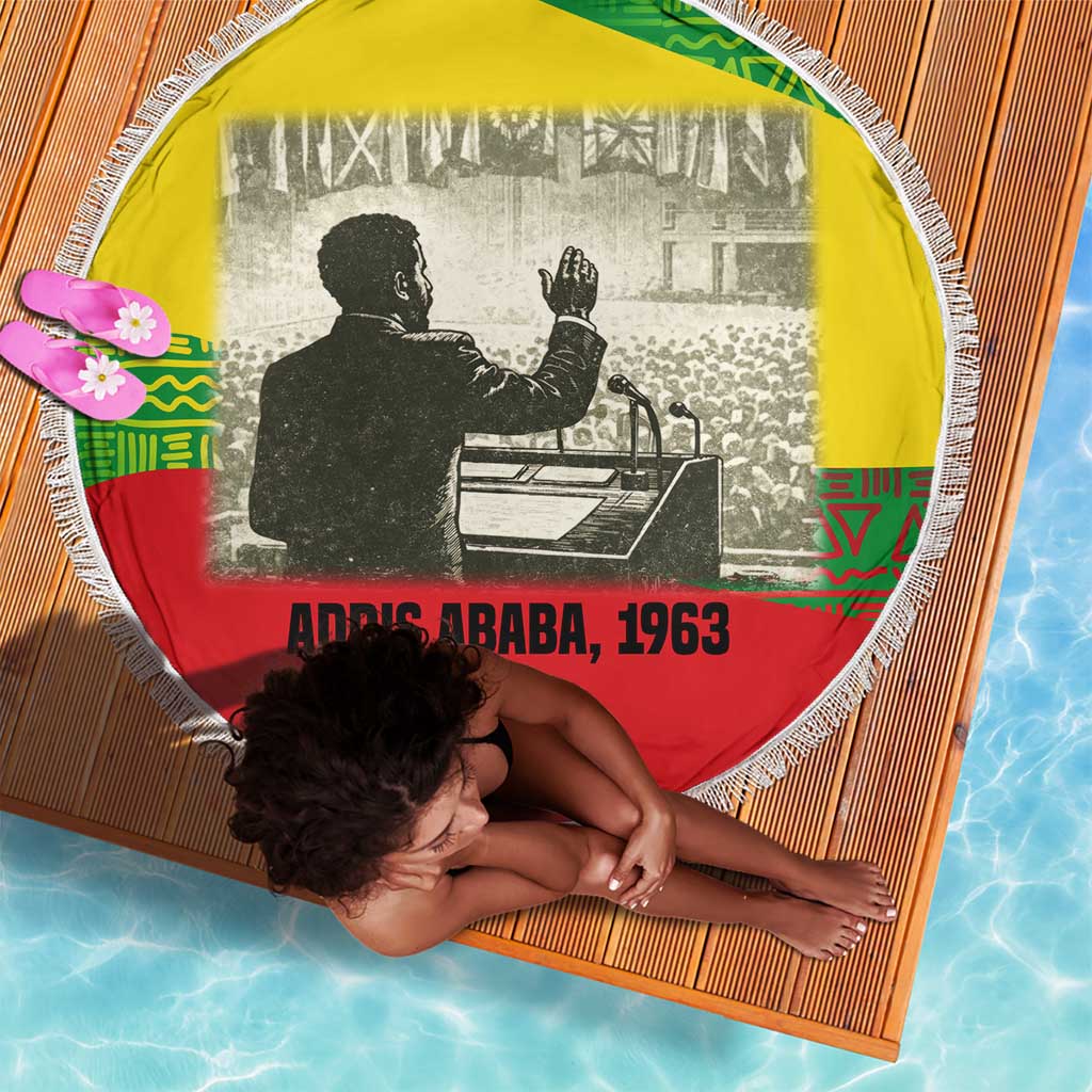 Ethiopia Haile Selassie I Beach Blanket with Addis Ababa 1963 Speech Quote Pan-African Flag Colors and Kente Pattern - Wonder Print Shop
