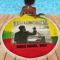 Ethiopia Haile Selassie I Beach Blanket with Addis Ababa 1963 Speech Quote Pan-African Flag Colors and Kente Pattern - Wonder Print Shop