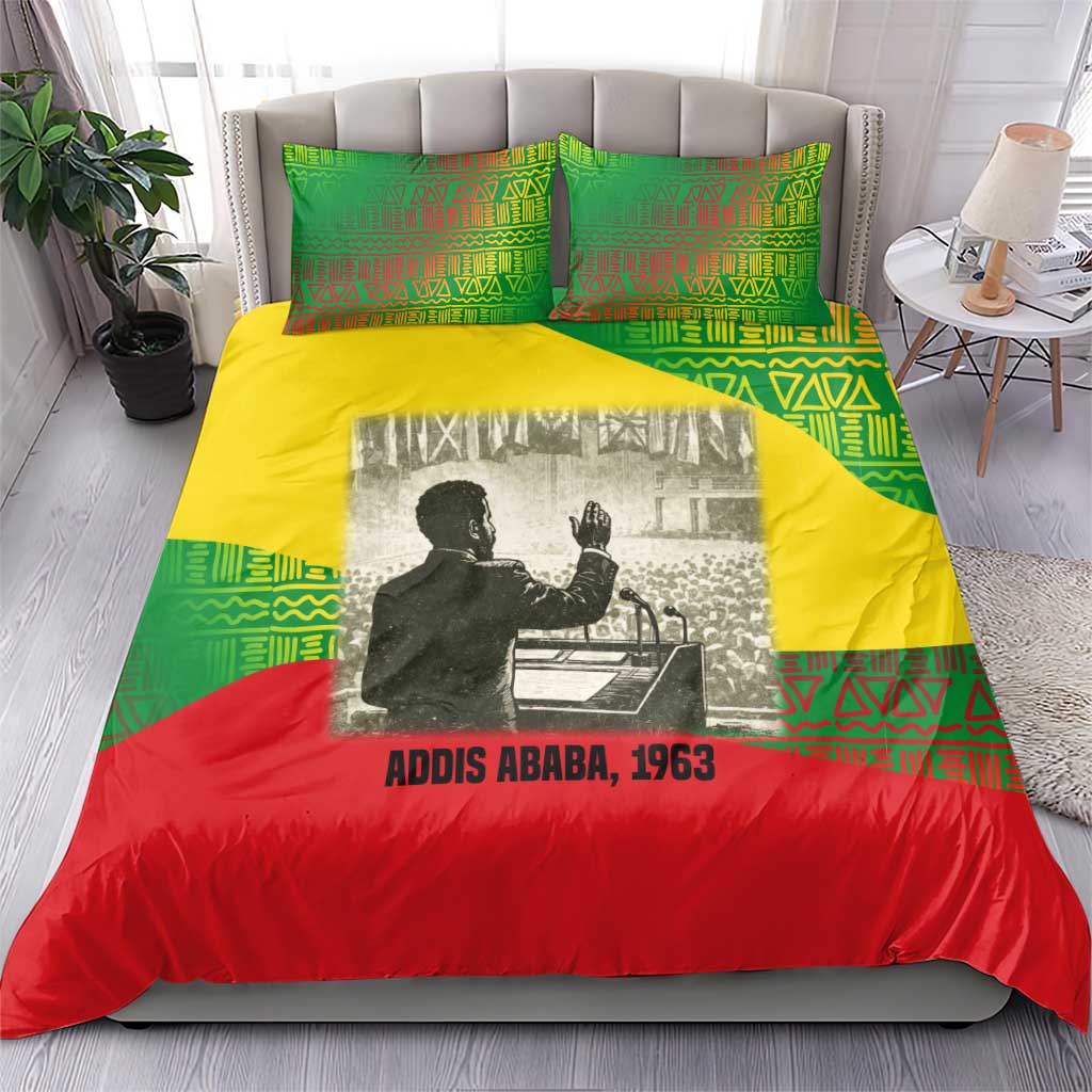 Ethiopia Haile Selassie I Bedding Set with Addis Ababa 1963 Speech Quote Pan-African Flag Colors and Kente Pattern - Wonder Print Shop