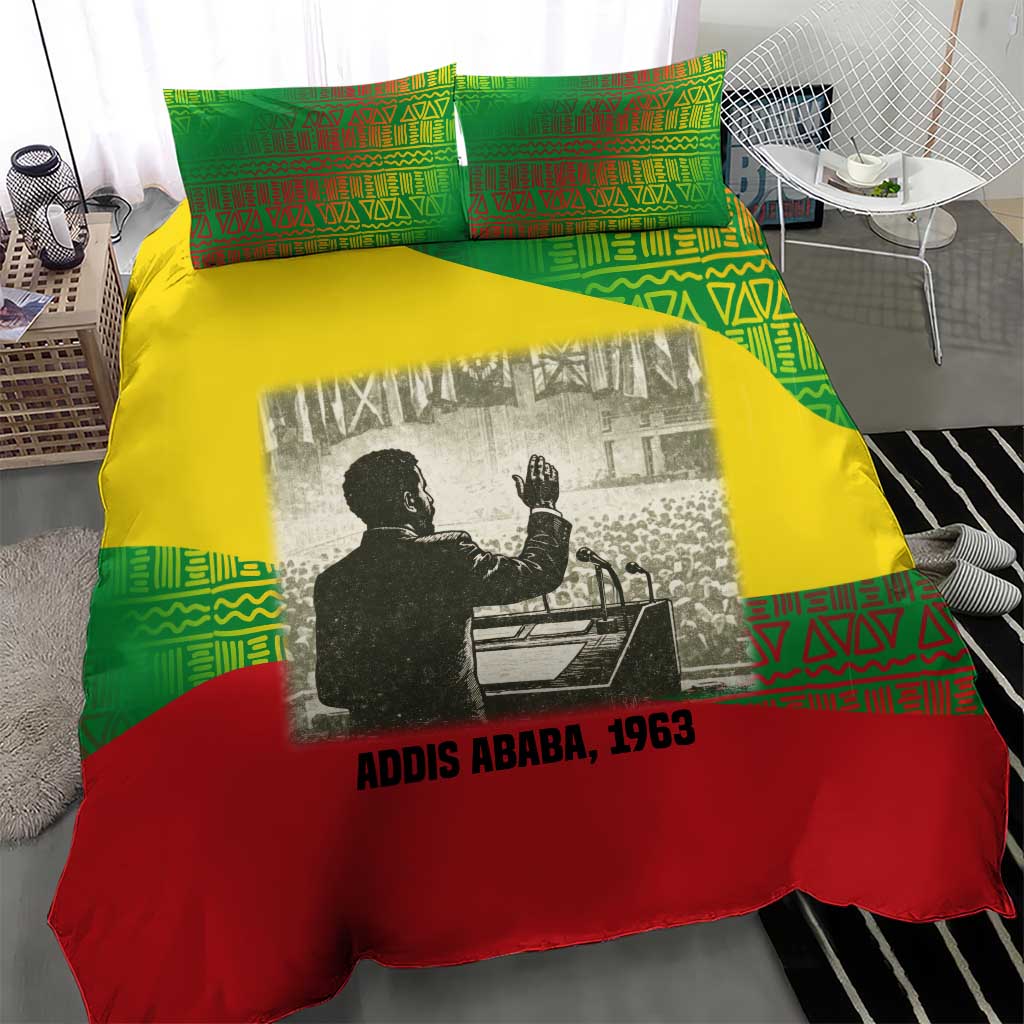 Ethiopia Haile Selassie I Bedding Set with Addis Ababa 1963 Speech Quote Pan-African Flag Colors and Kente Pattern - Wonder Print Shop