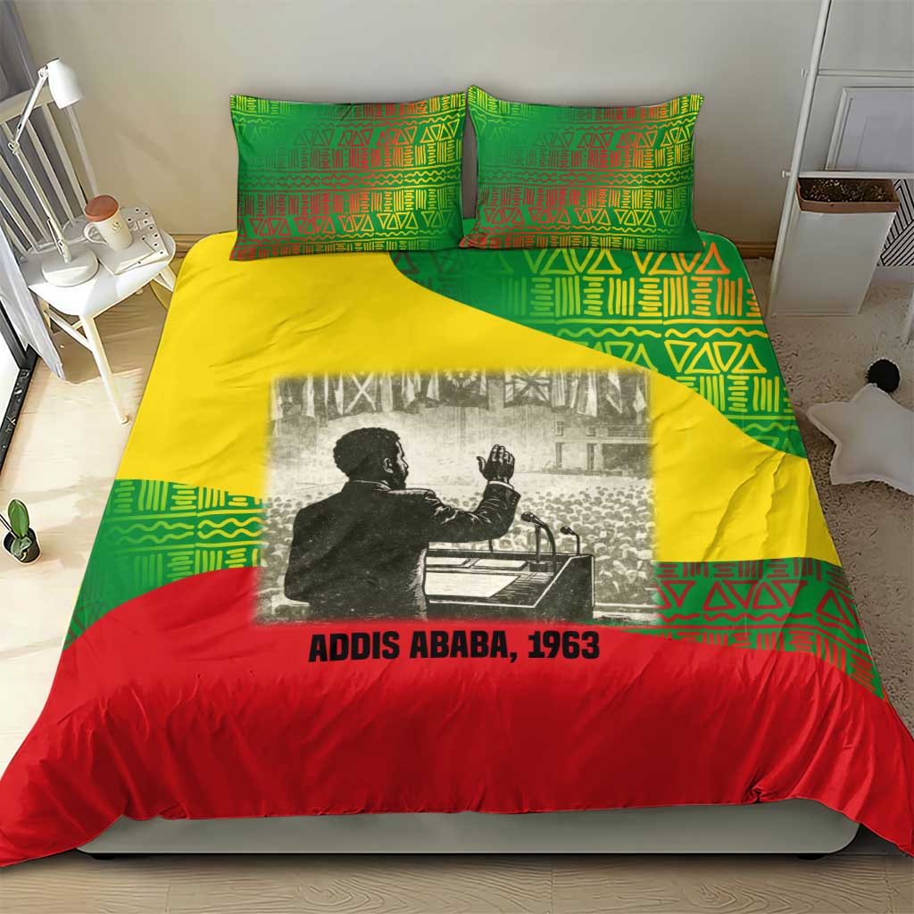 Ethiopia Haile Selassie I Bedding Set with Addis Ababa 1963 Speech Quote Pan-African Flag Colors and Kente Pattern - Wonder Print Shop