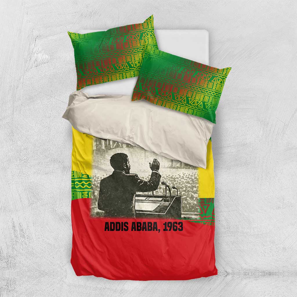Ethiopia Haile Selassie I Bedding Set with Addis Ababa 1963 Speech Quote Pan-African Flag Colors and Kente Pattern - Wonder Print Shop