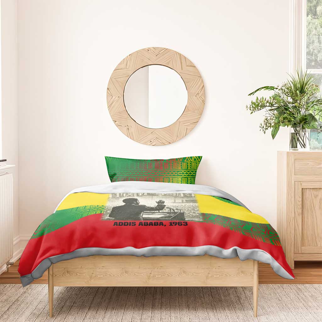 Ethiopia Haile Selassie I Bedding Set with Addis Ababa 1963 Speech Quote Pan-African Flag Colors and Kente Pattern - Wonder Print Shop