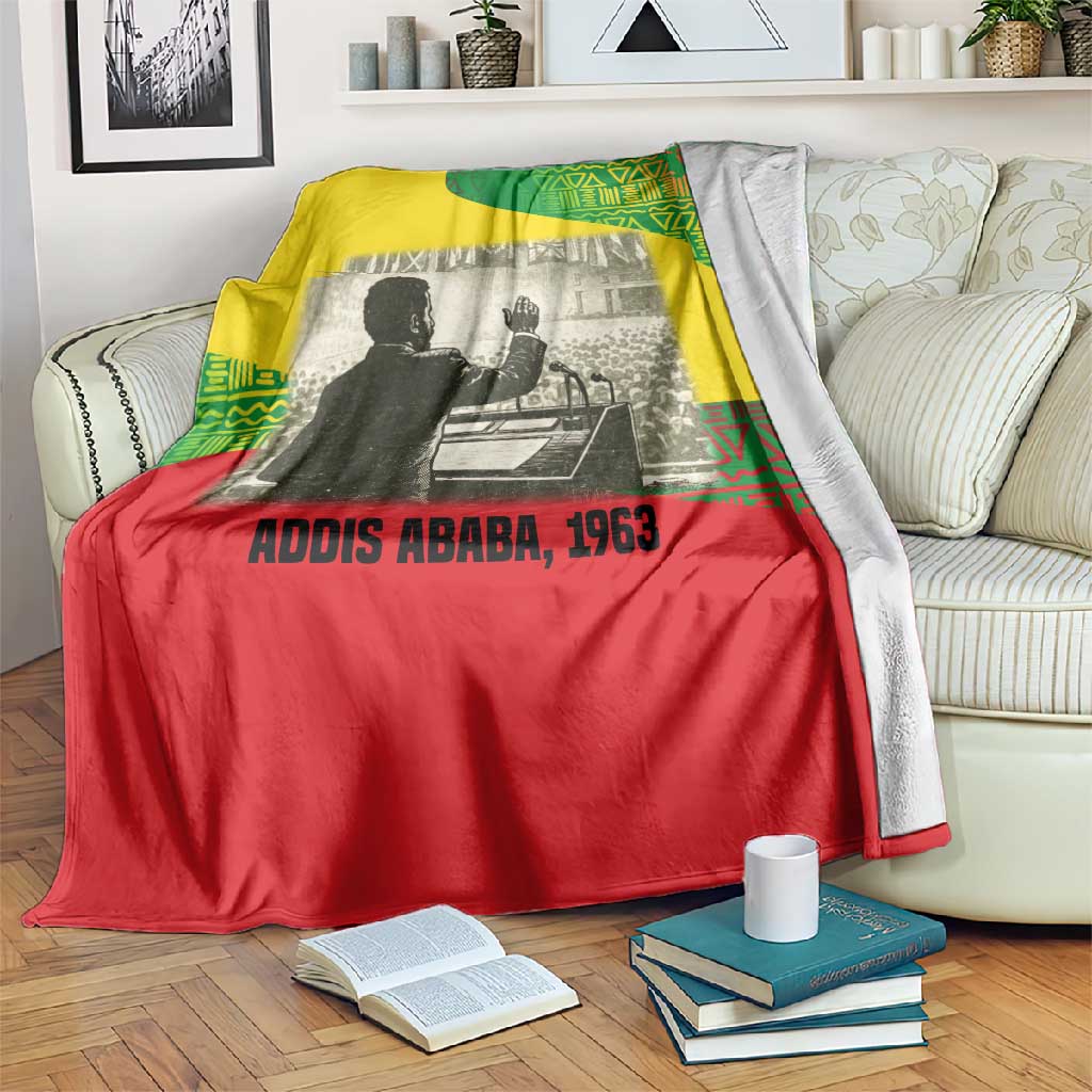 Ethiopia Haile Selassie I Blanket with Addis Ababa 1963 Speech Quote Pan-African Flag Colors and Kente Pattern - Wonder Print Shop