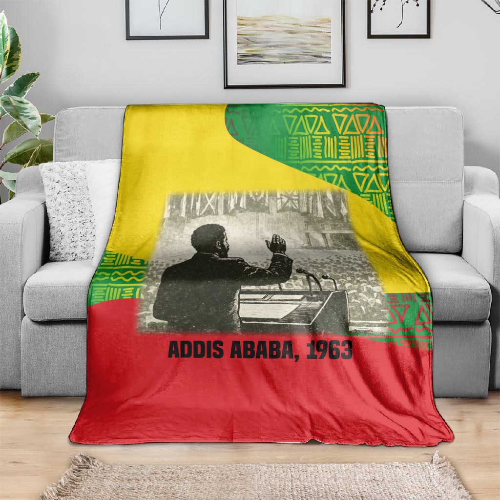 Ethiopia Haile Selassie I Blanket with Addis Ababa 1963 Speech Quote Pan-African Flag Colors and Kente Pattern - Wonder Print Shop