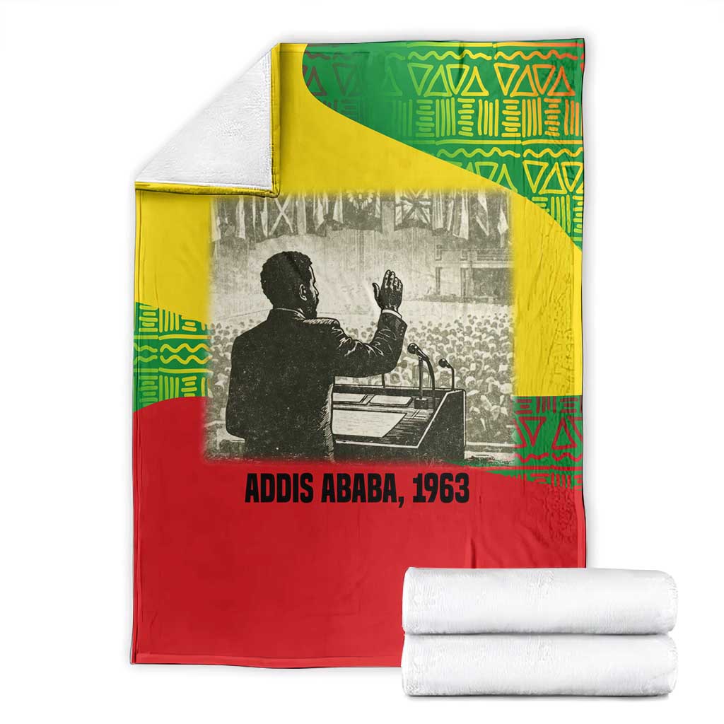 Ethiopia Haile Selassie I Blanket with Addis Ababa 1963 Speech Quote Pan-African Flag Colors and Kente Pattern - Wonder Print Shop